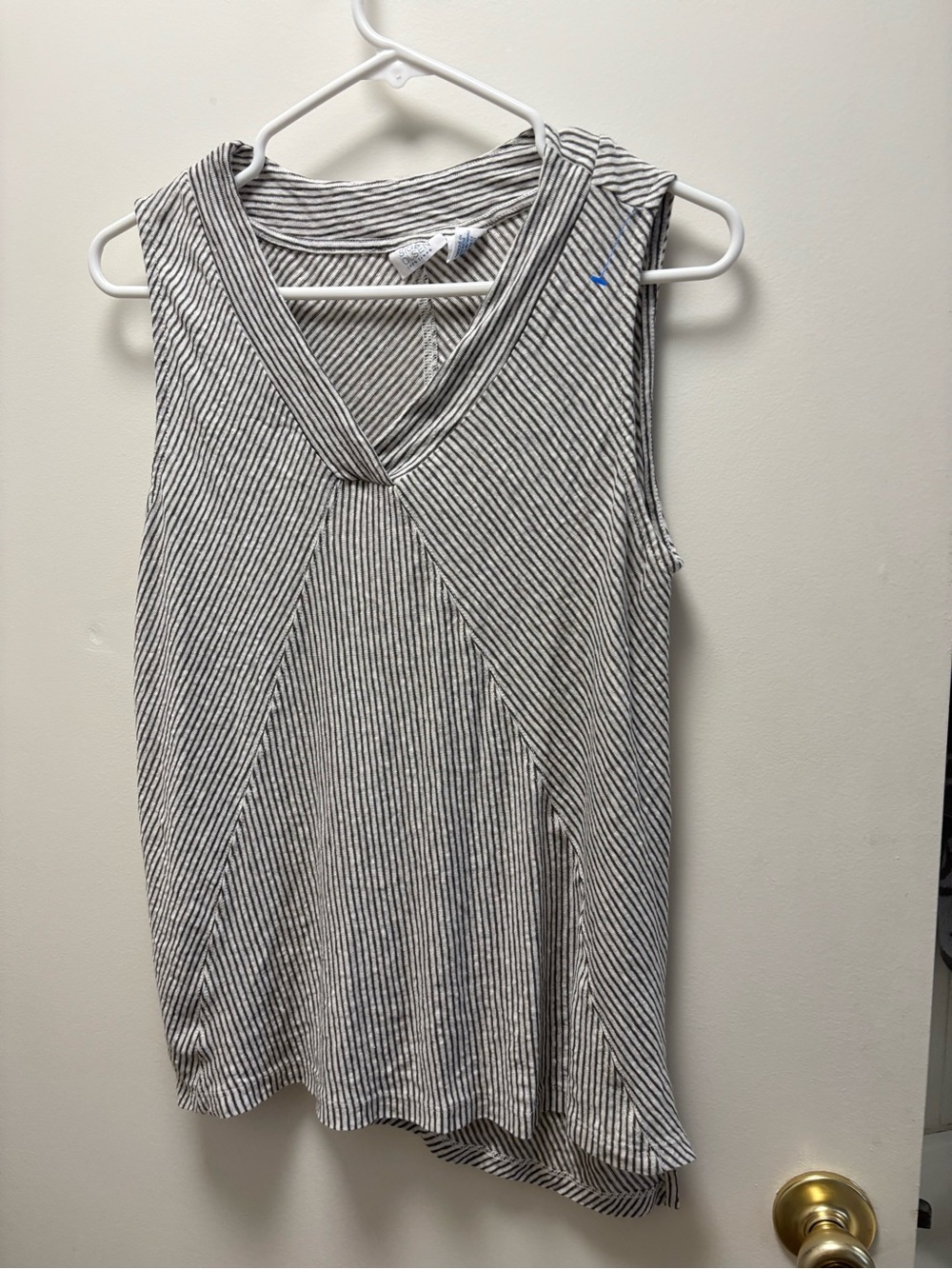 Sigrid Olsen Black & White Striped V-Neck Tank